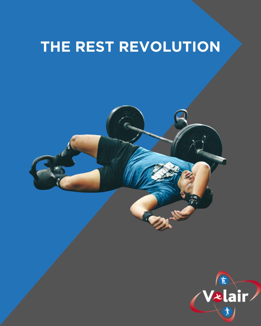 Rest revolution on a black and grey. with someone recovering on the floor after a tough deadlift