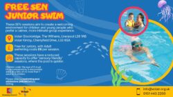 free junior SEN swim poster. with key details about the sessions. With images of children enjoying a swim